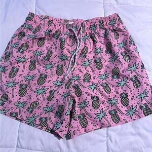 Men’s Pink Pineapple Print Pull-On swim trunks 5in